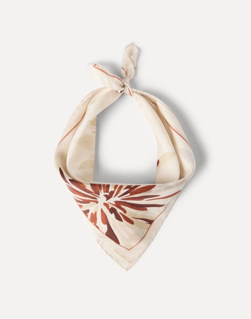 Bloom print pongee foulard Beige Woman - Brunello Cucinelli
