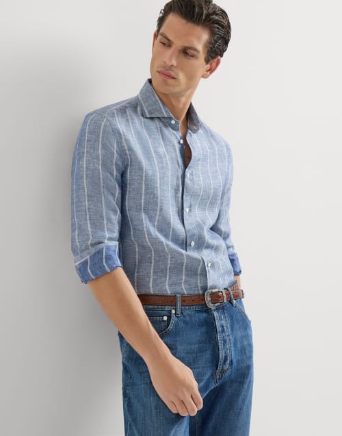 Striped twill shirt Denim Man - Brunello Cucinelli