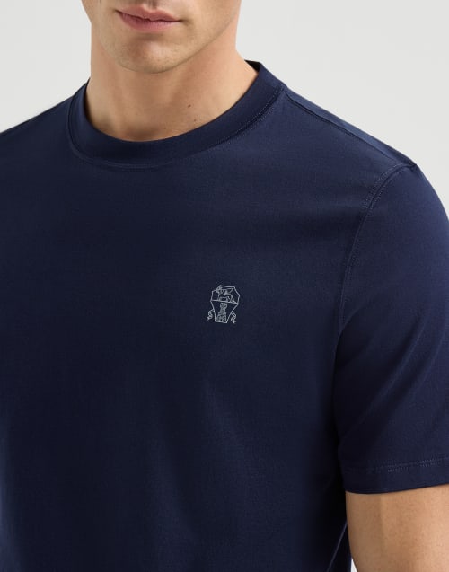 Jersey T-shirt with logo Cobalt Man - Brunello Cucinelli
