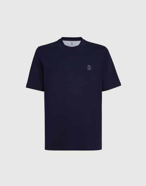 Jersey T-shirt with logo Cobalt Man - Brunello Cucinelli