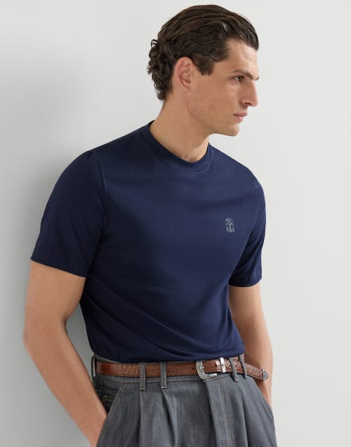 Jersey T-shirt with logo Cobalt Man - Brunello Cucinelli