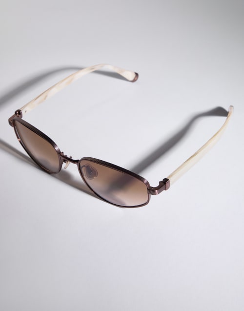 Geometrische Sonnenbrille aus Titan Bronze / Panama Brillen - Brunello Cucinelli