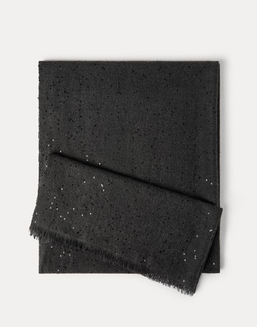 Cashmere and silk Diamond yarn scarf Lignite Grey Woman - Brunello Cucinelli