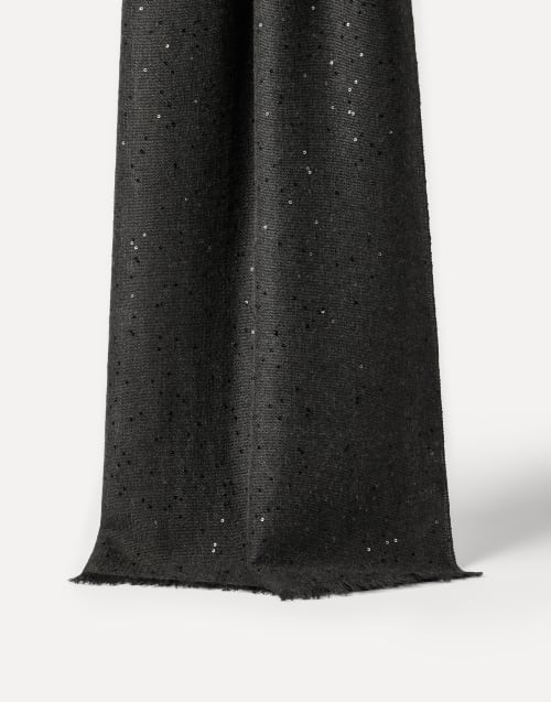 Cashmere and silk Diamond yarn scarf Lignite Grey Woman - Brunello Cucinelli