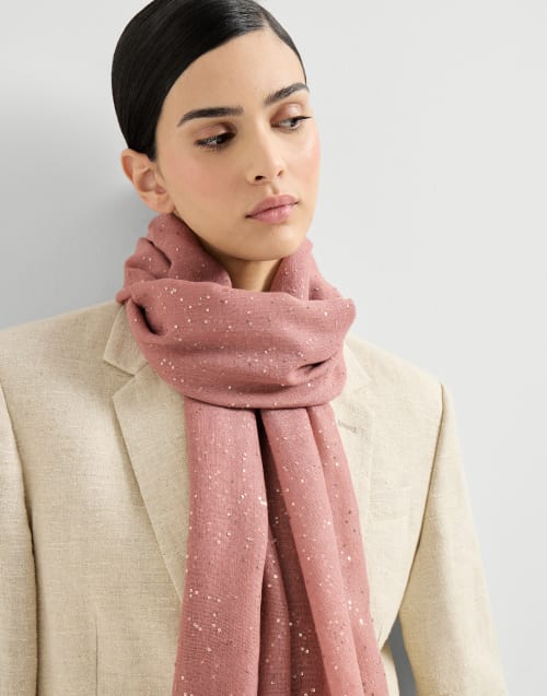Cashmere and silk Diamond yarn scarf Pink Woman - Brunello Cucinelli