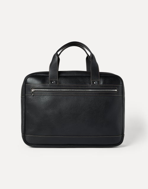 Grained calfskin briefcase with zipper Black Man - Brunello Cucinelli