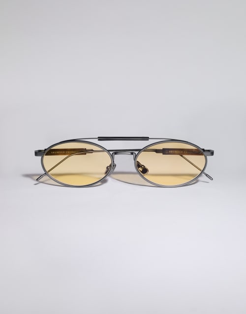 Titanium and horn sunglasses Matte Gray Eyewear - Brunello Cucinelli