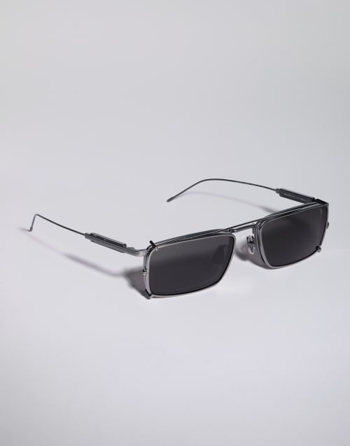Titanium and horn frame with clip-on Matte Gray Eyewear - Brunello Cucinelli