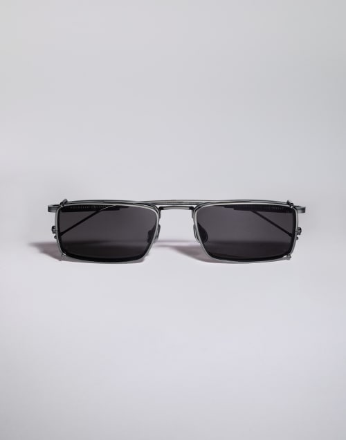 Titanium and horn frame with clip-on Matte Gray Eyewear - Brunello Cucinelli
