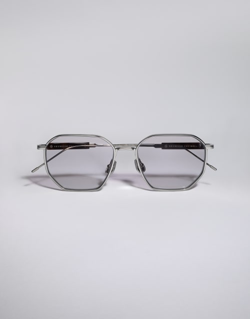 Geometric titanium and horn frame Silver Eyewear - Brunello Cucinelli
