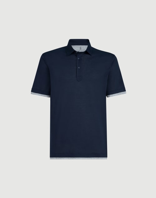 Polo with shirt collar Navy Blue Man - Brunello Cucinelli