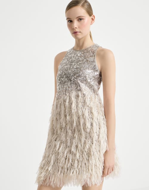 渐变闪耀超短连衣裙 灰色 女款 - Brunello Cucinelli