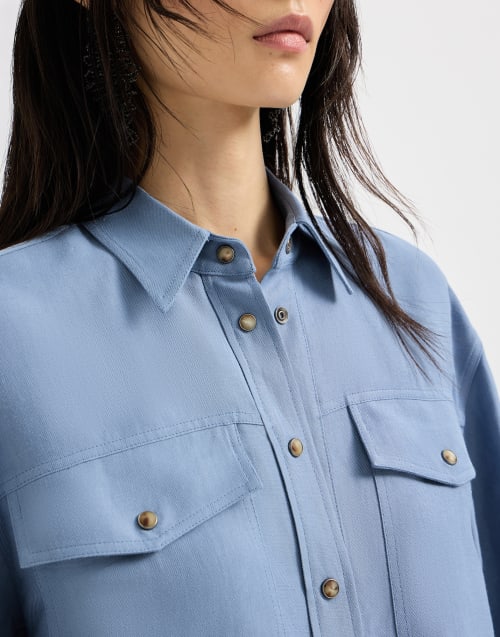 Camisa de sarga Fluid Azul Claro Mujer - Brunello Cucinelli