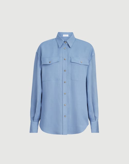 Camisa de sarga Fluid Azul Claro Mujer - Brunello Cucinelli