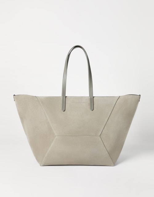Sac BC Duo grand modèle en daim Vert Kaki Femme - Brunello Cucinelli