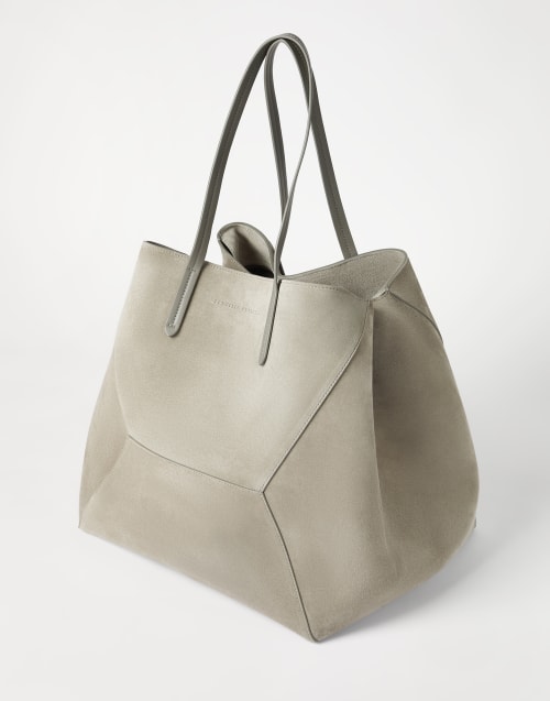Sac BC Duo grand modèle en daim Vert Kaki Femme - Brunello Cucinelli
