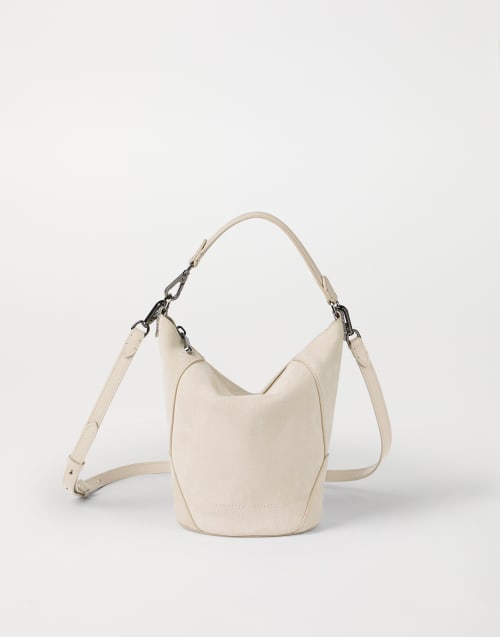 BC Duo bucket bag in suede Ivory Woman - Brunello Cucinelli
