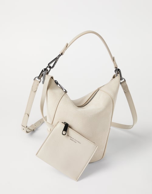 BC Duo bucket bag in suede Ivory Woman - Brunello Cucinelli
