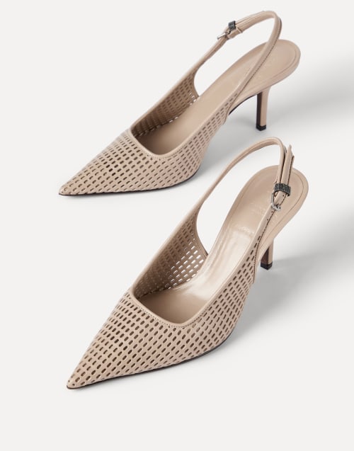 Calfskin net slingback heels Buff Woman - Brunello Cucinelli