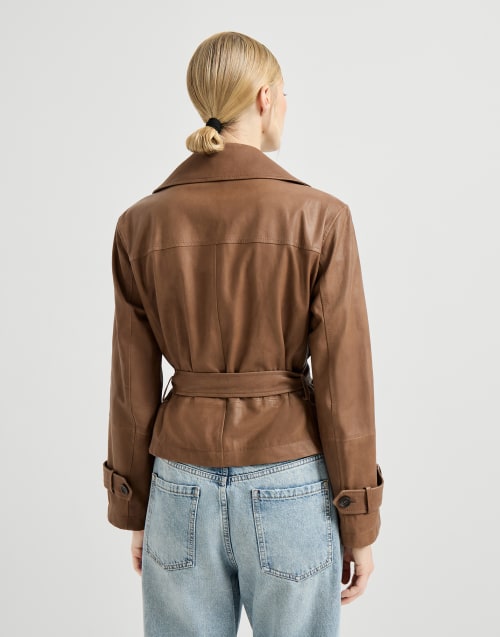 Vintage nappa Crop trenchcoat Brown Woman - Brunello Cucinelli