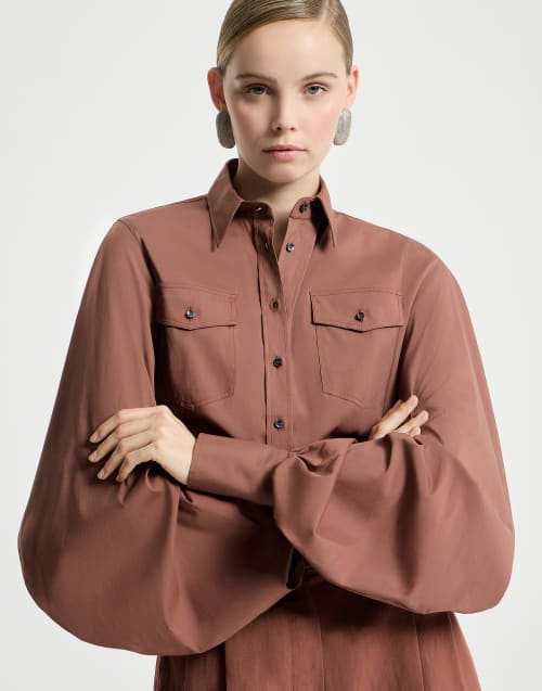 Camisa de popelina elástica con Monile Rojo Ladrillo Mujer - Brunello Cucinelli