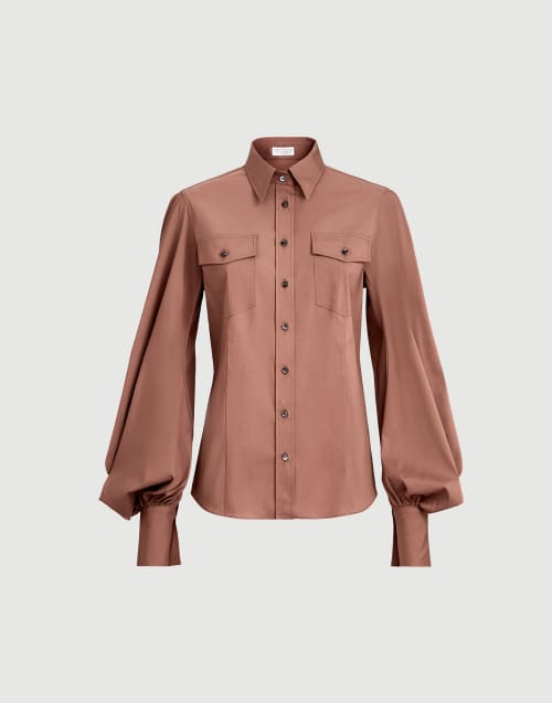Camisa de popelina elástica con Monile Rojo Ladrillo Mujer - Brunello Cucinelli
