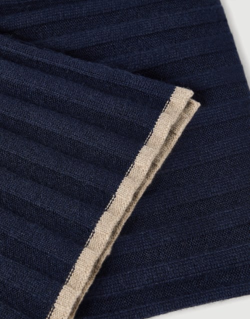 Cashmere rib knit scarf Navy Blue Man - Brunello Cucinelli