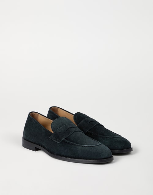 Suede Penny loafer Black Man - Brunello Cucinelli