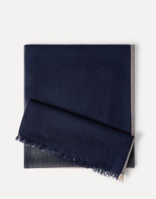 Cashmere and silk color block scarf Marine Man - Brunello Cucinelli
