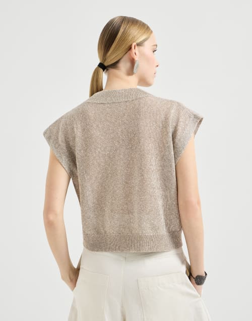 Linen and cotton Diamond yarn sweater Light Brown Woman - Brunello Cucinelli