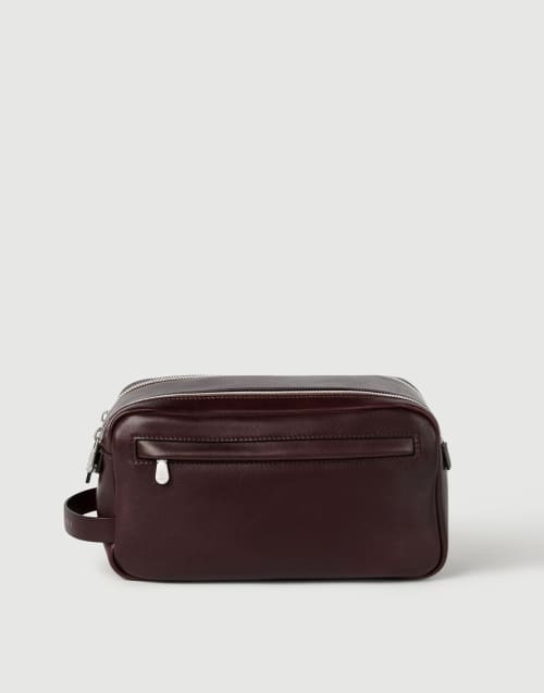Calfskin beauty case with double zipper Burgundy Man - Brunello Cucinelli
