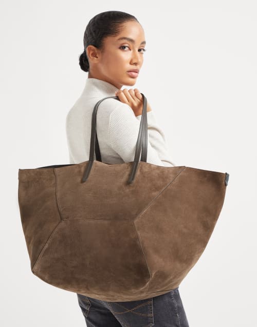 Suede large BC Duo bag Bark Woman - Brunello Cucinelli