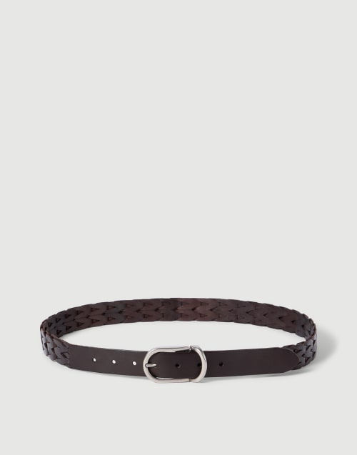Braided leather belt Rust Brown Man - Brunello Cucinelli
