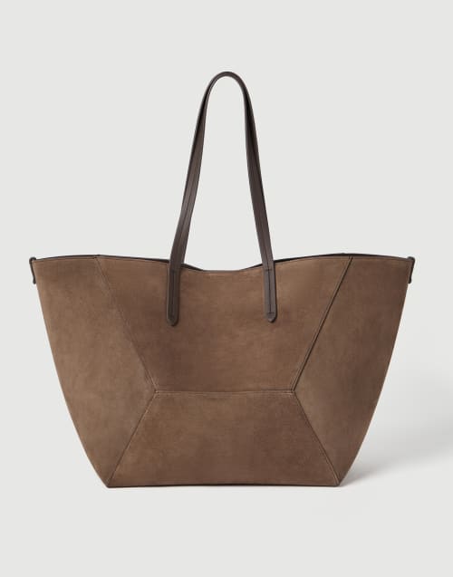 Borsa BC Duo grande in camoscio Corteccia Donna - Brunello Cucinelli