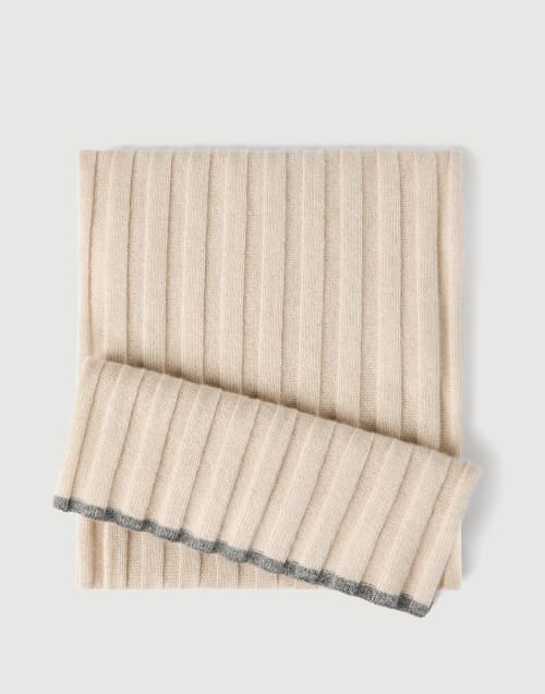 羊绒罗纹编织围巾 砂黄 男款 - Brunello Cucinelli