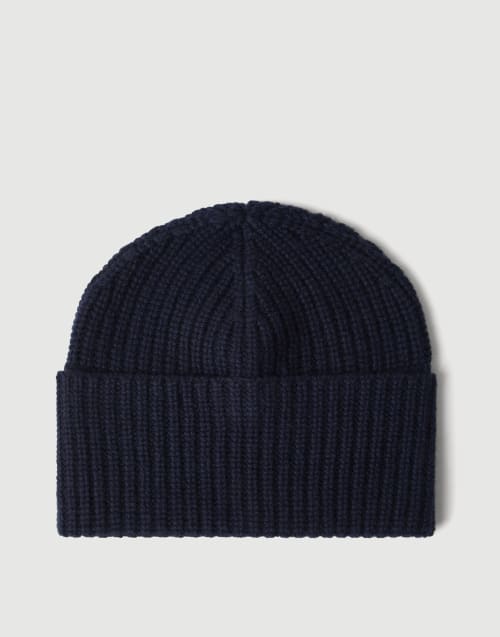 Cashmere rib knit beanie Navy Blue Man - Brunello Cucinelli