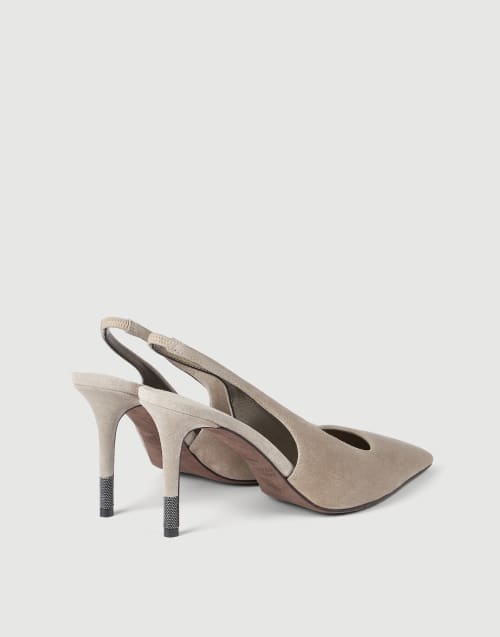 Suede slingback heels Light Grey Woman - Brunello Cucinelli