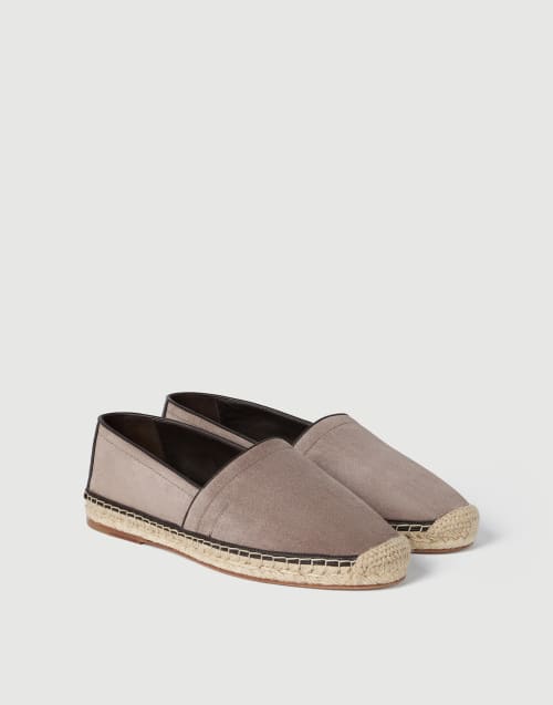 滚条装饰绒面革草底鞋 褐灰 男款 - Brunello Cucinelli