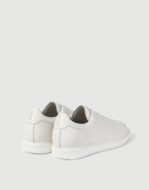 Sneakers in vitello con grana Bianco Uomo - Brunello Cucinelli