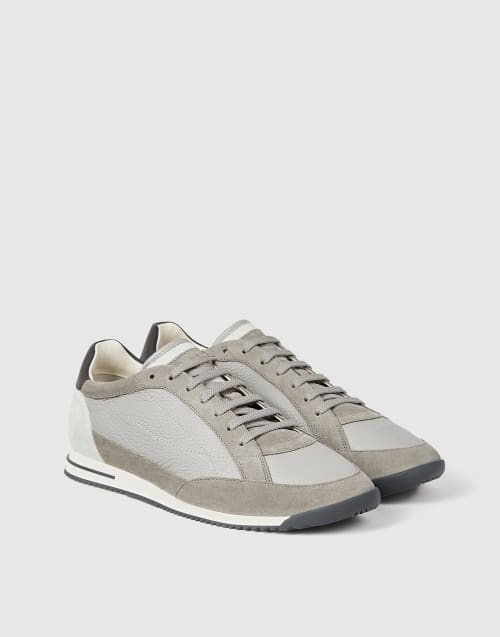 Deerskin and suede sneakers Light Grey Man - Brunello Cucinelli