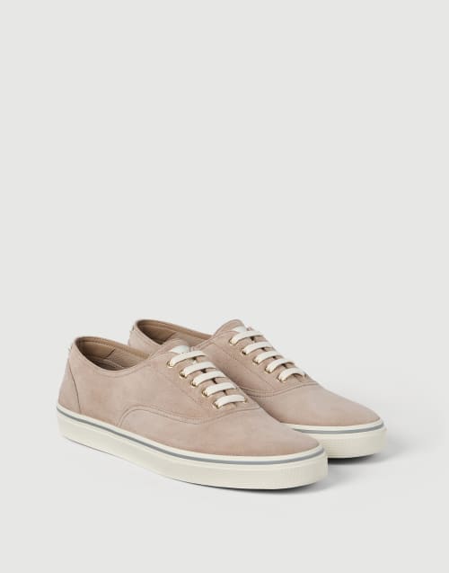 Reversed calfskin sneakers Beige Man - Brunello Cucinelli