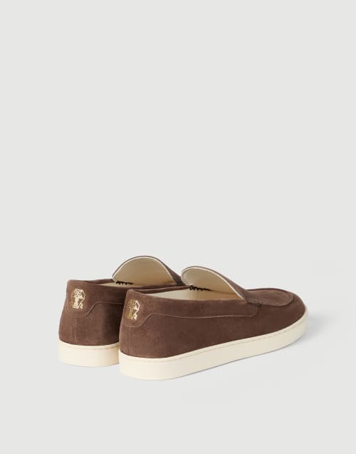 Slip-on in camoscio effetto chevron Tabacco Uomo - Brunello Cucinelli