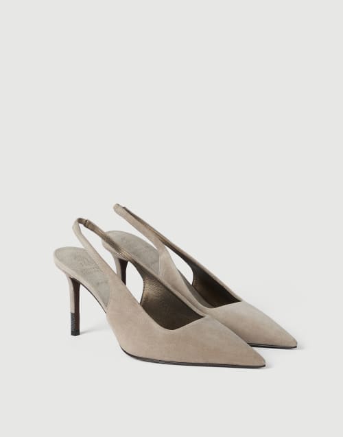 Suede slingback heels Light Grey Woman - Brunello Cucinelli