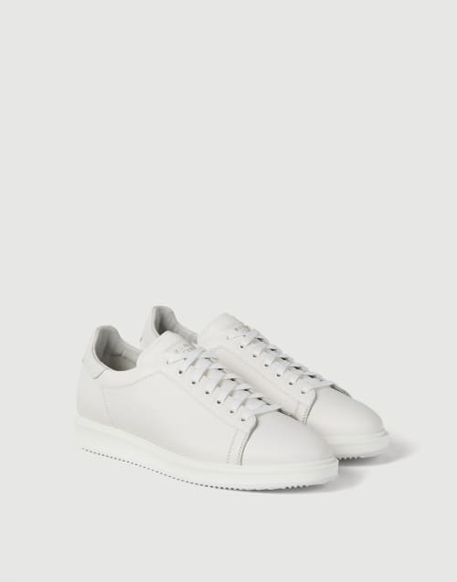 Sneakers in vitello con grana Bianco Uomo - Brunello Cucinelli