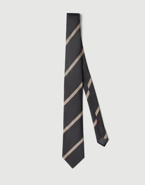 Regimental stripe silk tie Anthracite Man - Brunello Cucinelli