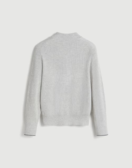 拉链开襟棉针织开衫 浅灰 男童 - Brunello Cucinelli