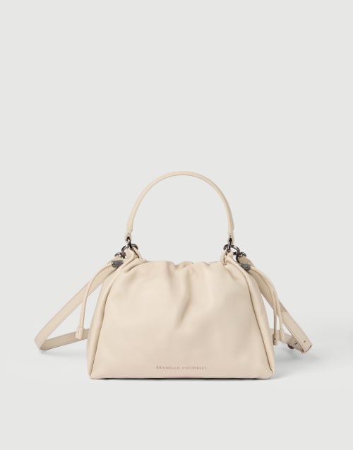Small Soft Leather Mellow Bucket bag Ivory Woman - Brunello Cucinelli