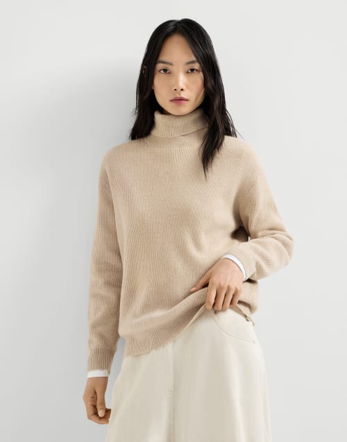 Cashmere and vicuña turtleneck sweater Beige Woman - Brunello Cucinelli