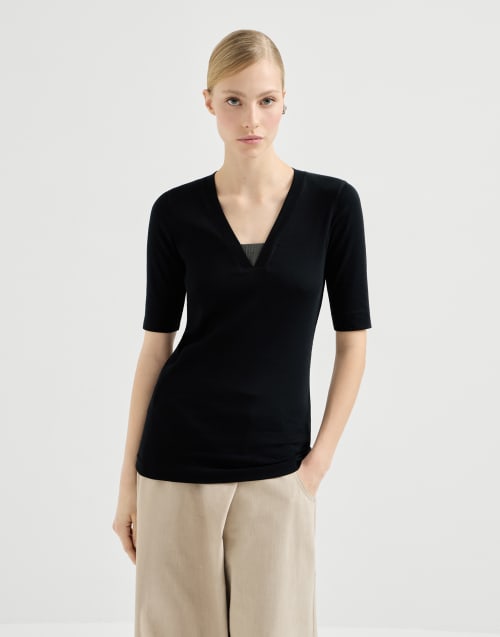 Ribbed jersey T-shirt Black Woman - Brunello Cucinelli