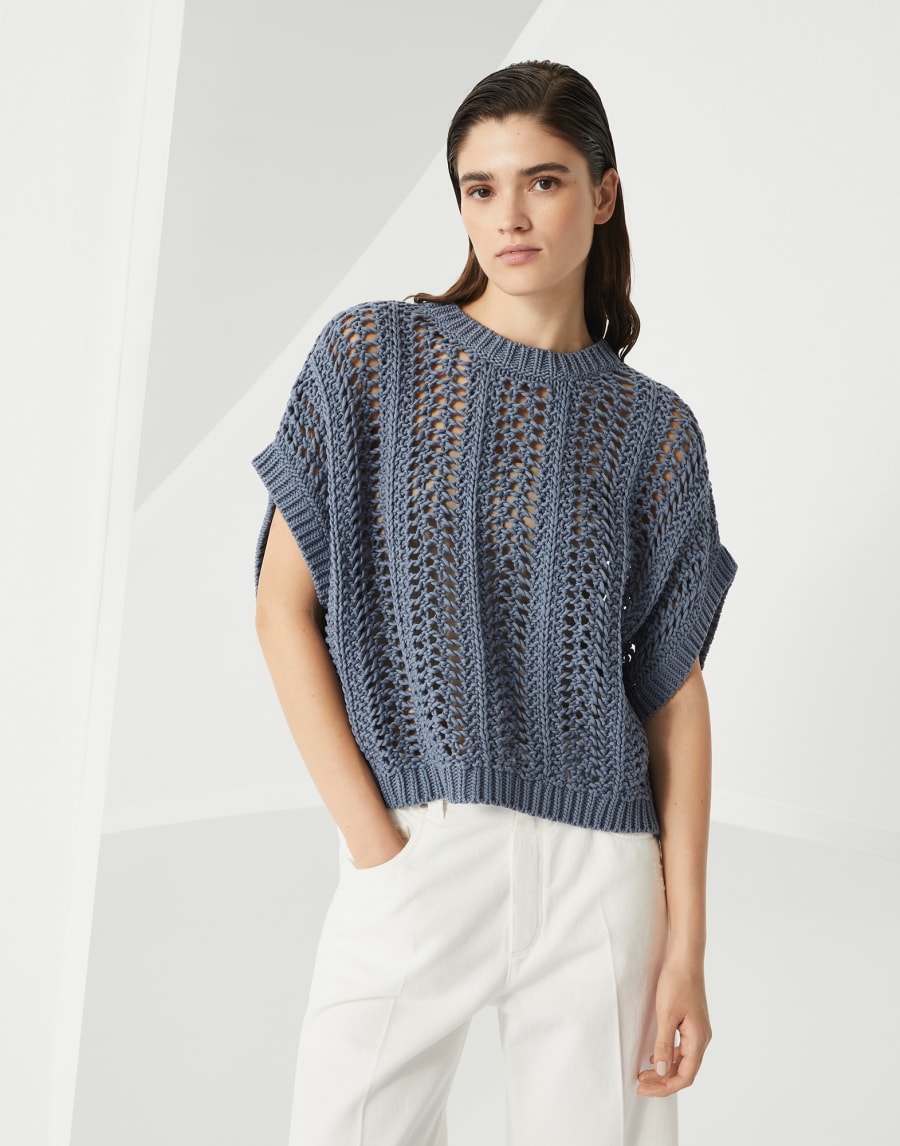 Джемпер Ribbed Net Серо-голубой Женщина - Brunello Cucinelli
